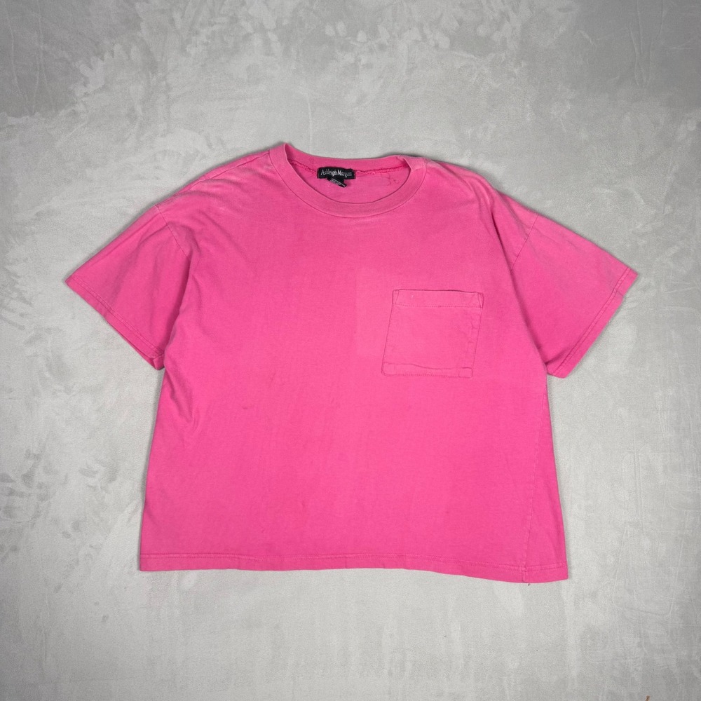 90s Womens Ashleigh Morgan Pink Pocket Tee Boxy Cotton T-Shirt Large